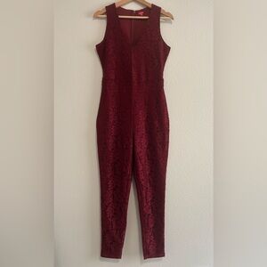 GUESS Elegant Red Lace V neck Jumpsuit Size S